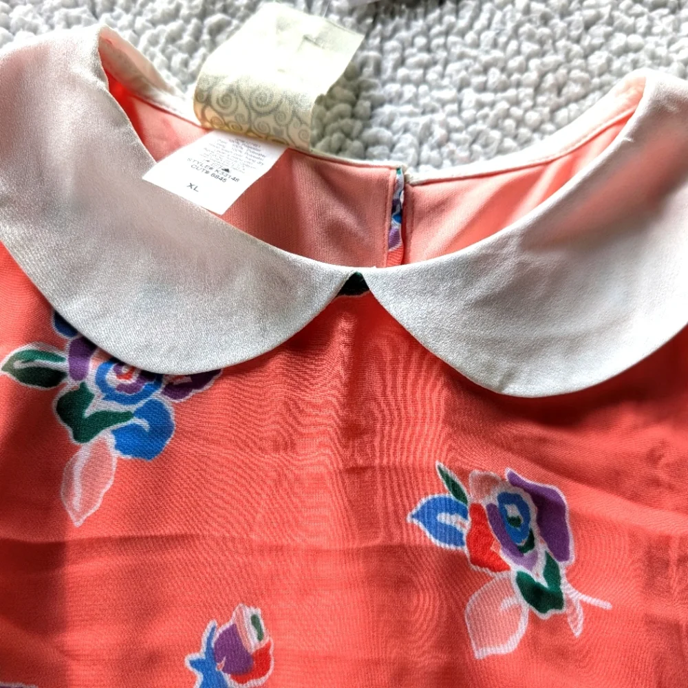 Kiddo by Katie Pink/Peach Floral Printed Dress with Collar - XL